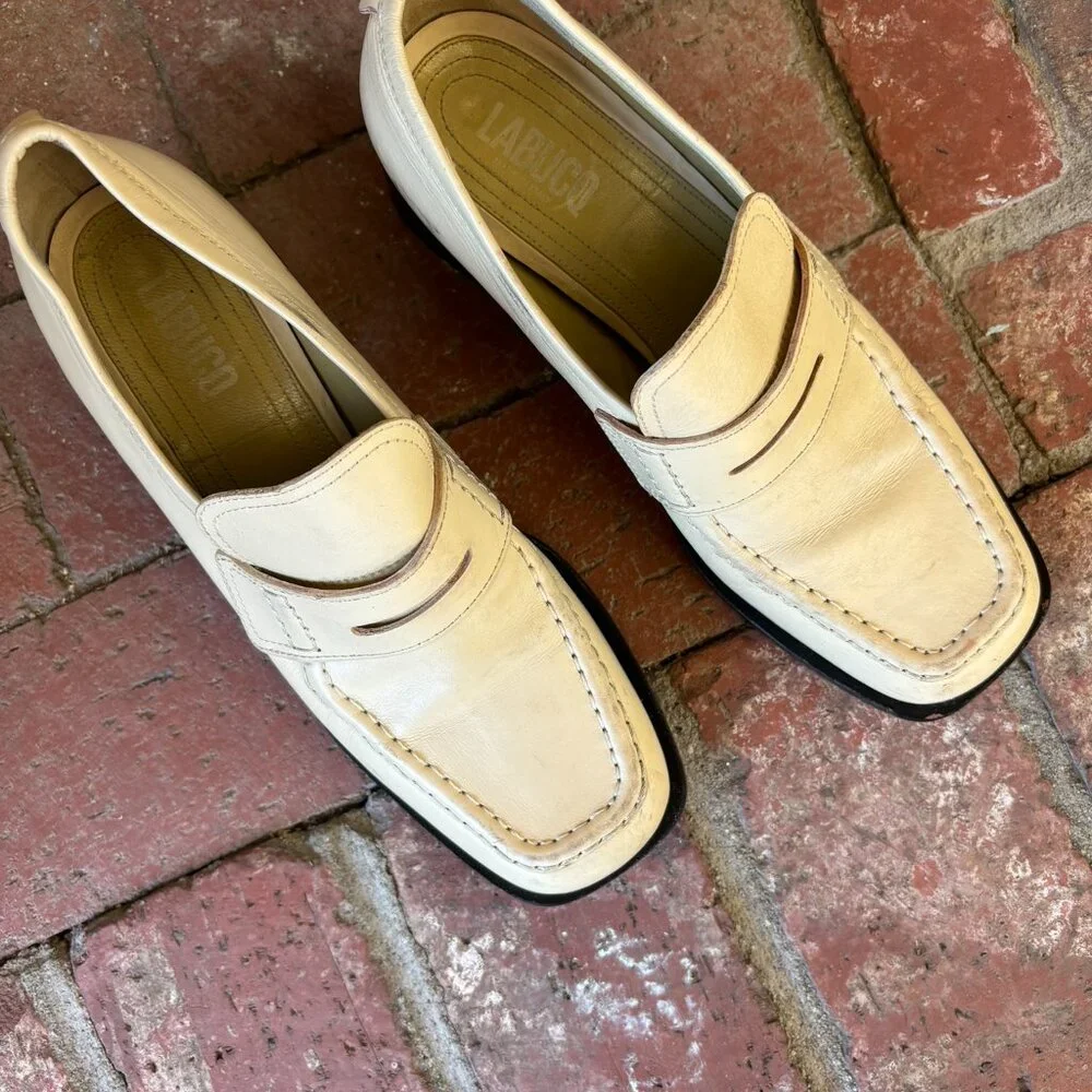 Labucq Cream Block Heel Loafer Platforms